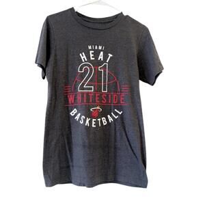Mens Miami Heat 21 Whiteside Gray Graphic Print Tee Shirt Size Small
